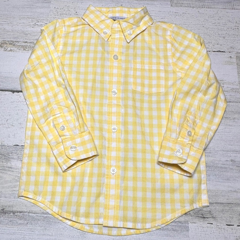 Janie and Jack Button Down 18/24 Month Yellow Gingham Long Sleeve Shirt